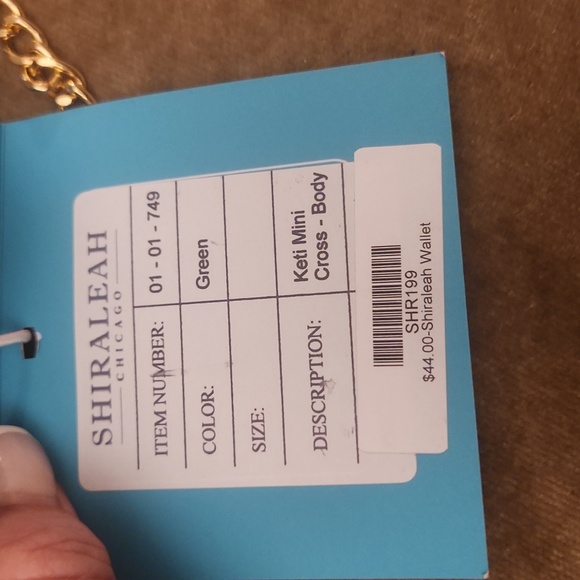 NWT Shiraleah Chicago Green beaded crossbody with gold long chain - Picture 4 of 8